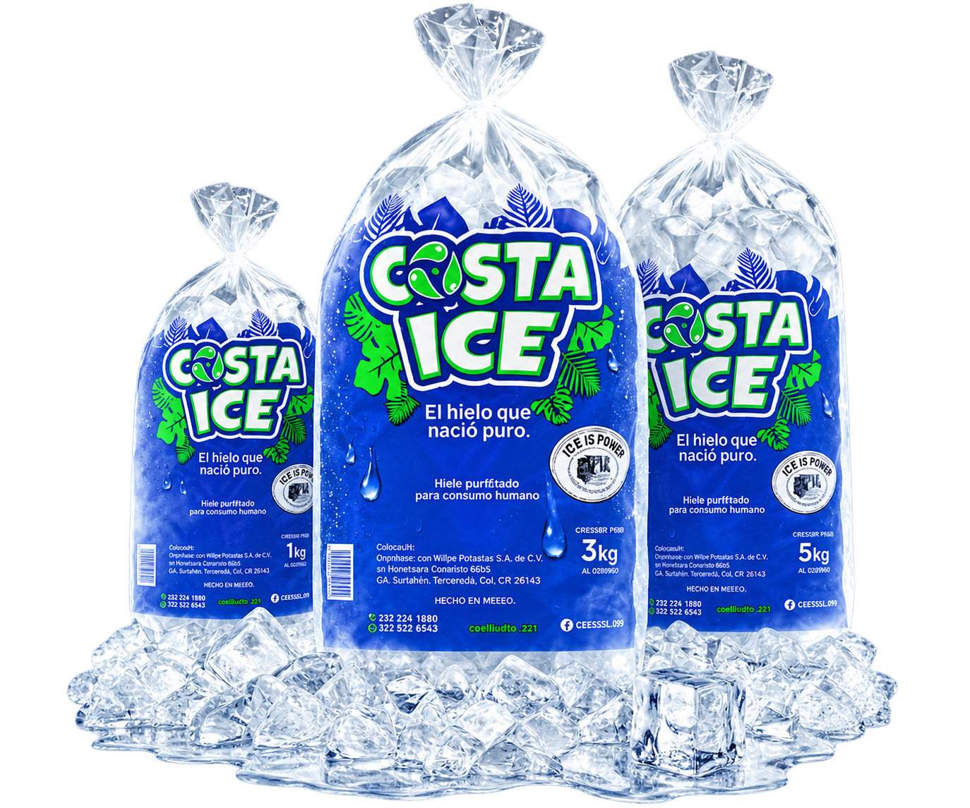 Tres bolsas de hielo Costa Ice